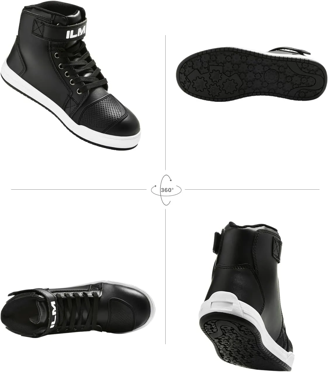 ILM Motorcycle Shoes for Men Black Waterproof Street Riding Protective Gear Breathable Powersport Anti-Slip Footwear with Ankle Support, Shift pad