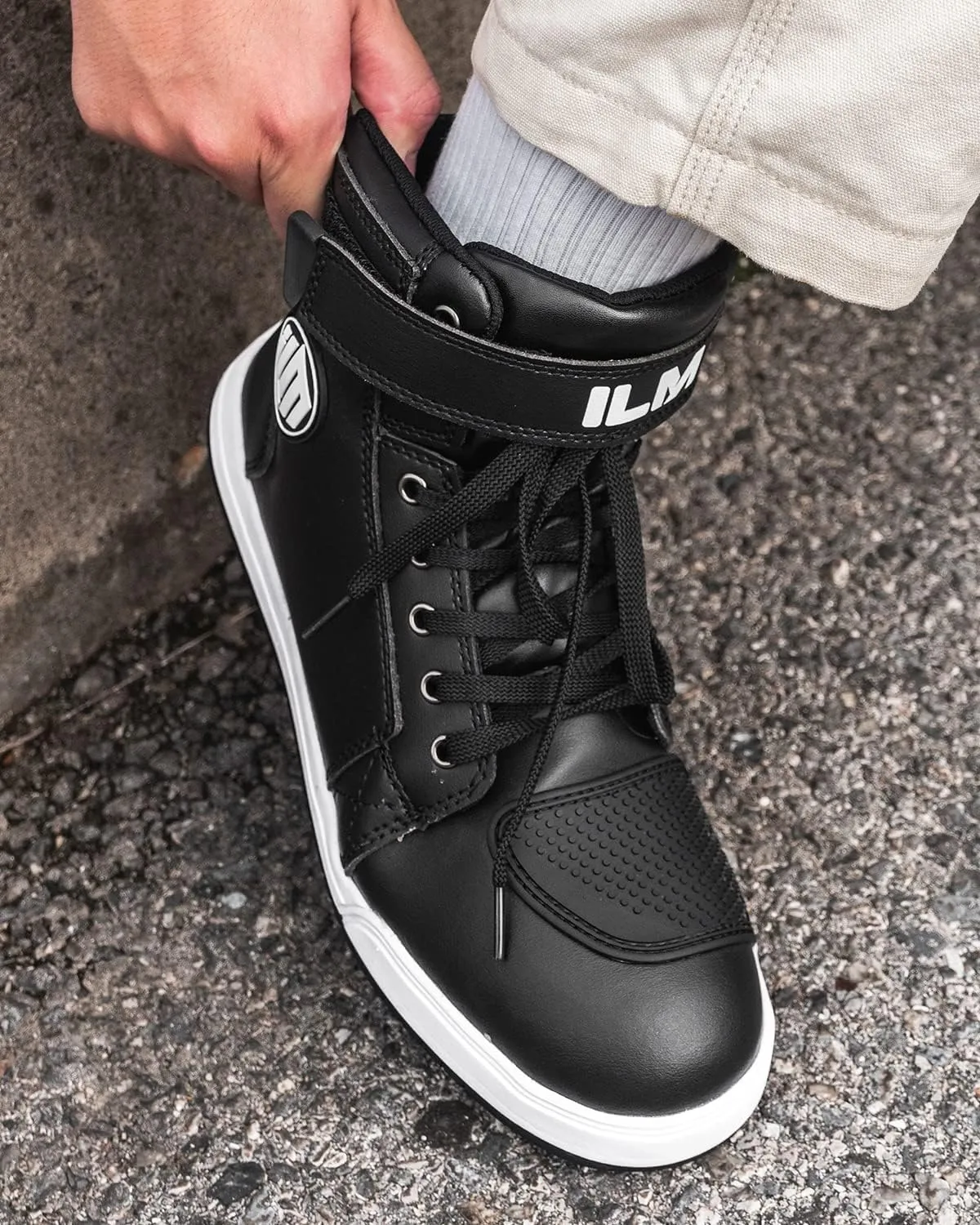 ILM Motorcycle Shoes for Men Black Waterproof Street Riding Protective Gear Breathable Powersport Anti-Slip Footwear with Ankle Support, Shift pad