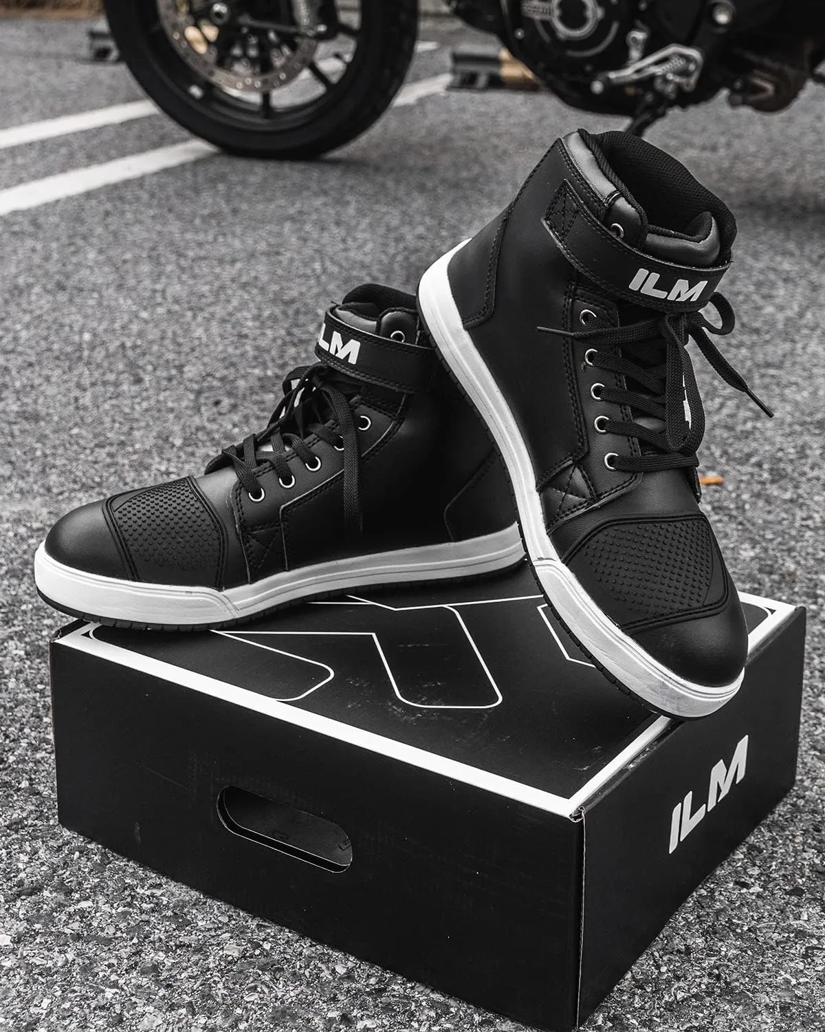 ILM Motorcycle Shoes for Men Black Waterproof Street Riding Protective Gear Breathable Powersport Anti-Slip Footwear with Ankle Support, Shift pad