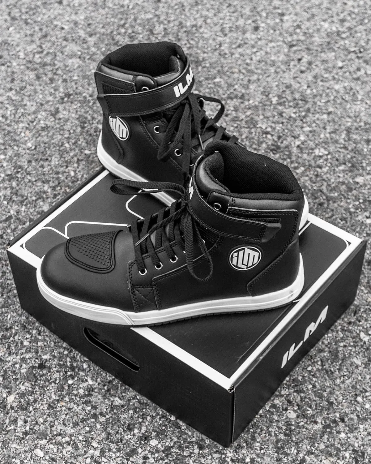 ILM Motorcycle Shoes for Men Black Waterproof Street Riding Protective Gear Breathable Powersport Anti-Slip Footwear with Ankle Support, Shift pad