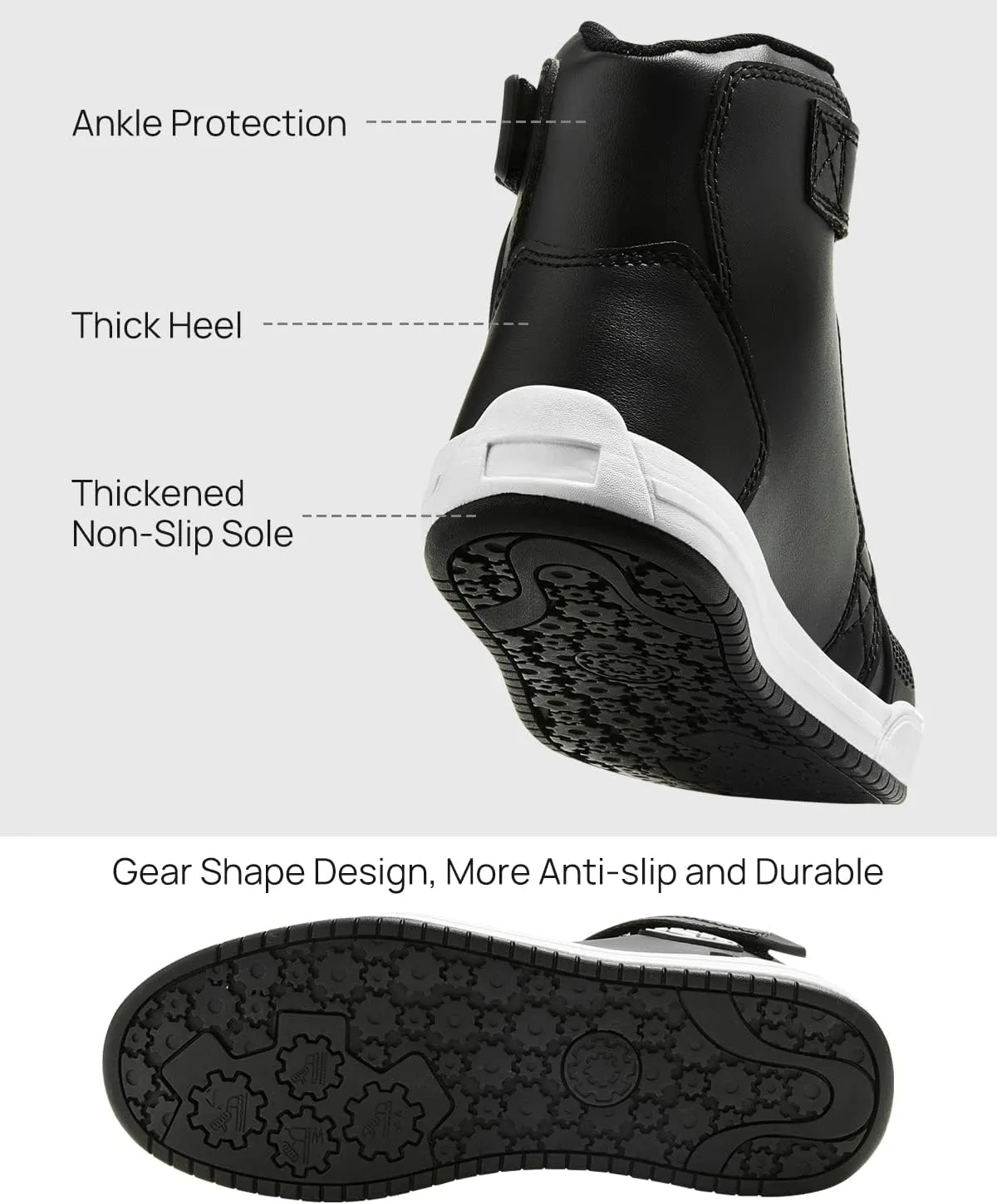 ILM Motorcycle Shoes for Men Black Waterproof Street Riding Protective Gear Breathable Powersport Anti-Slip Footwear with Ankle Support, Shift pad