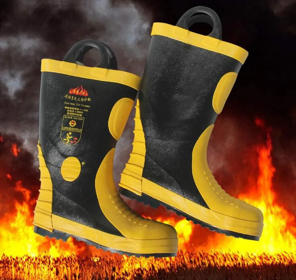 Inflaming Retarding Rubber Firefighter Safety Shoes Steel Toe Anti Puncture Waterproof Anti Heat Work Boots