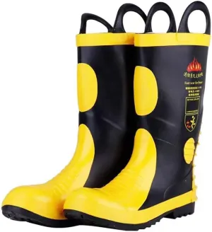 Inflaming Retarding Rubber Firefighter Safety Shoes Steel Toe Anti Puncture Waterproof Anti Heat Work Boots