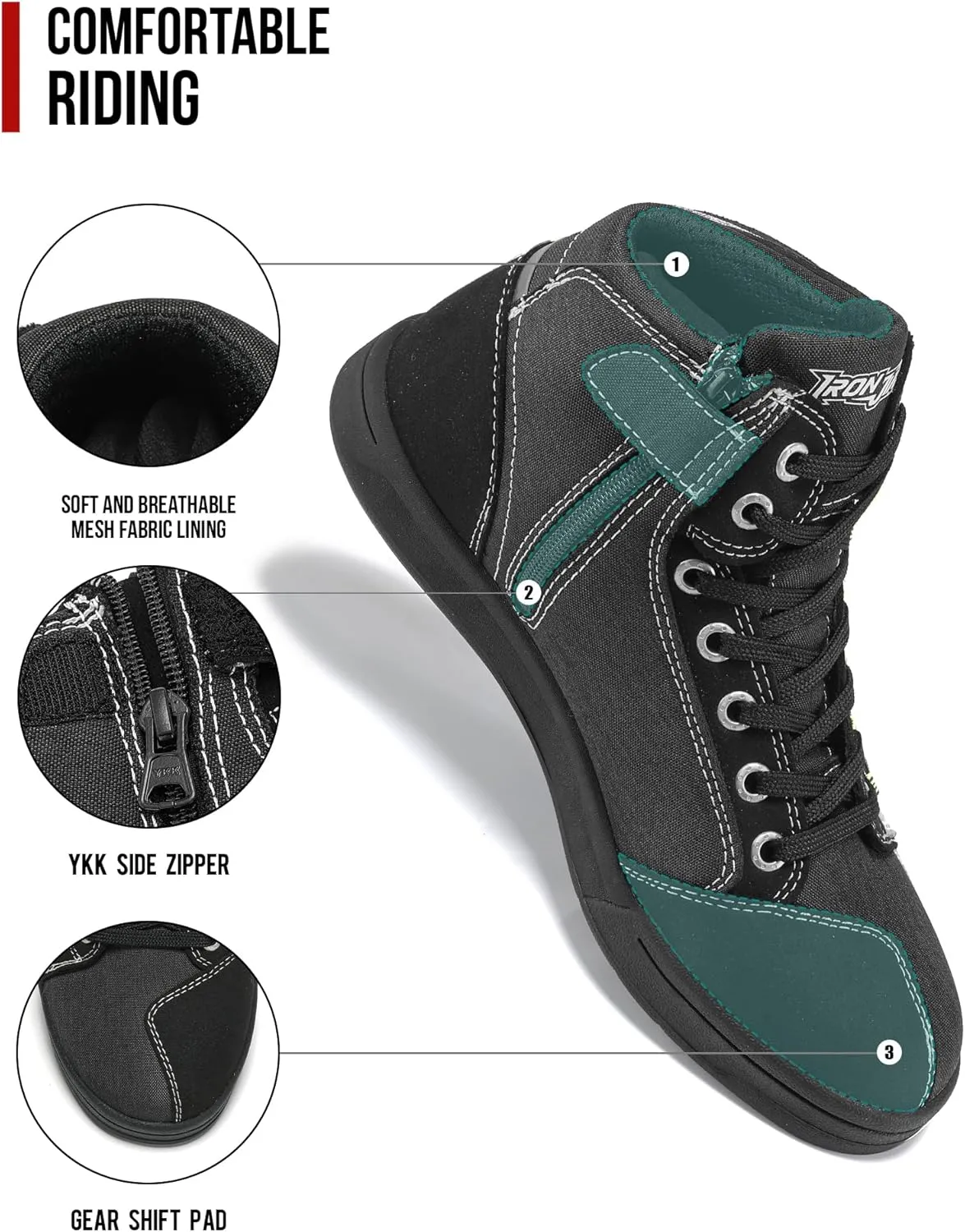 IRON JIA'S Motorcycle Shoes for Men, Breathable Anti-Slip Protective Gear, Powersport Casual Motorcycle Riding Boots (Black 12.5)