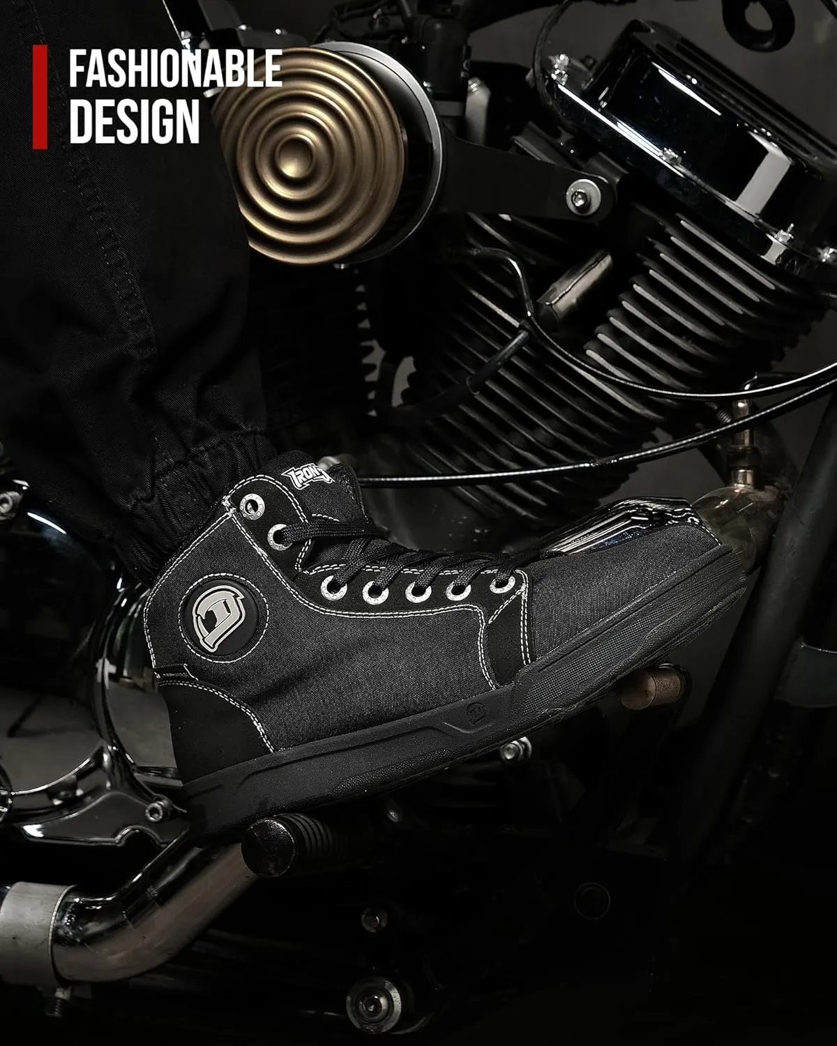 IRON JIA'S Motorcycle Shoes for Men, Breathable Anti-Slip Protective Gear, Powersport Casual Motorcycle Riding Boots (Black 12.5)