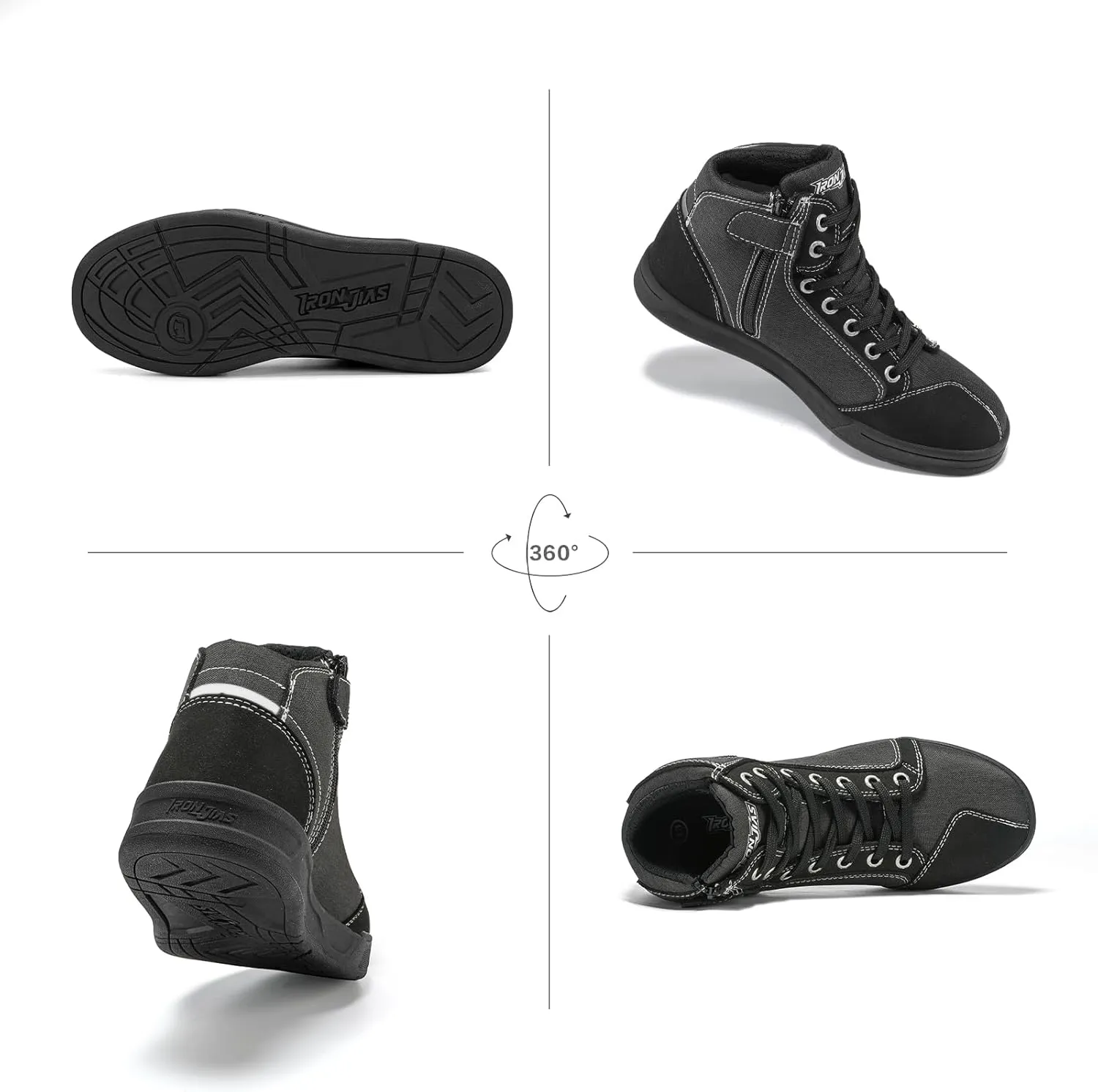 IRON JIA'S Motorcycle Shoes for Men, Breathable Anti-Slip Protective Gear, Powersport Casual Motorcycle Riding Boots (Black 12.5)
