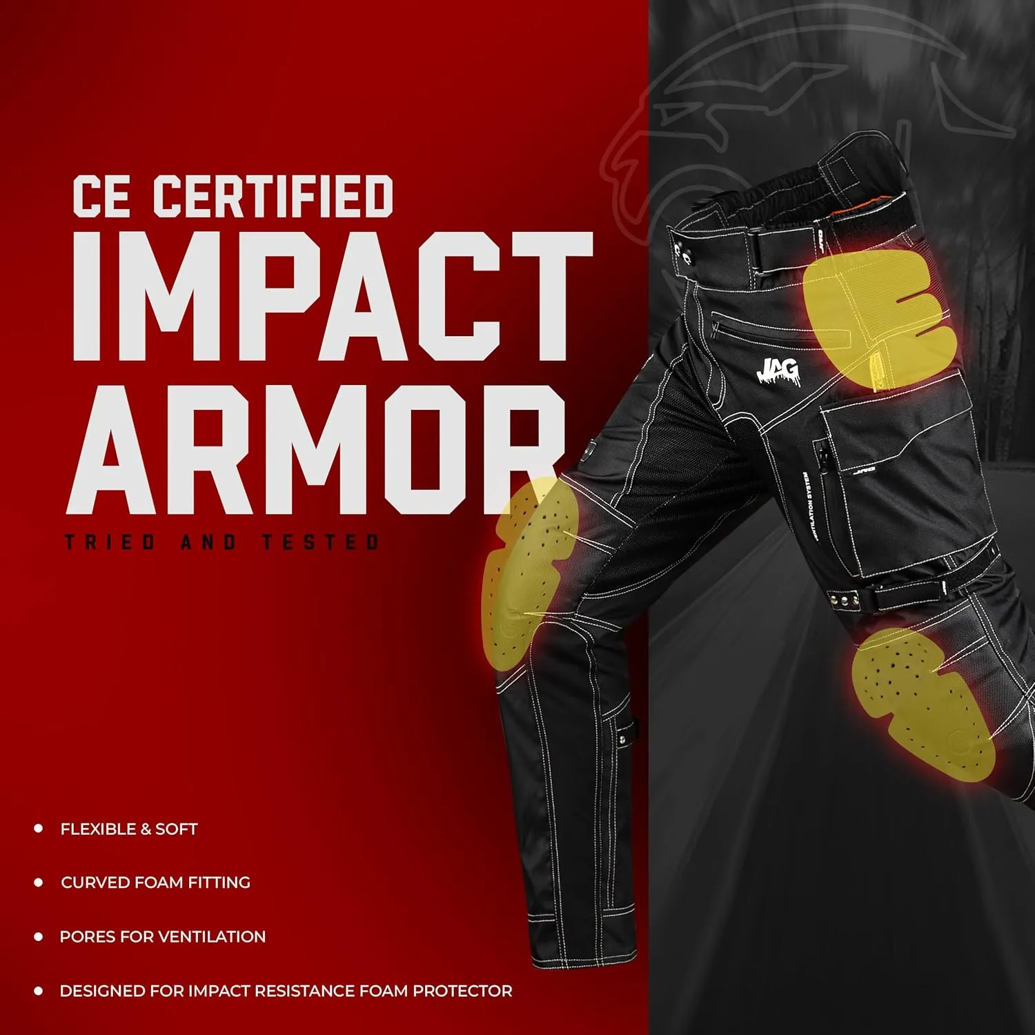 JAG Motorcycle Protective Pants - Dual Sport Motocross Pants, with Armor Impact Protection & Water Resistant Cordura Fabric