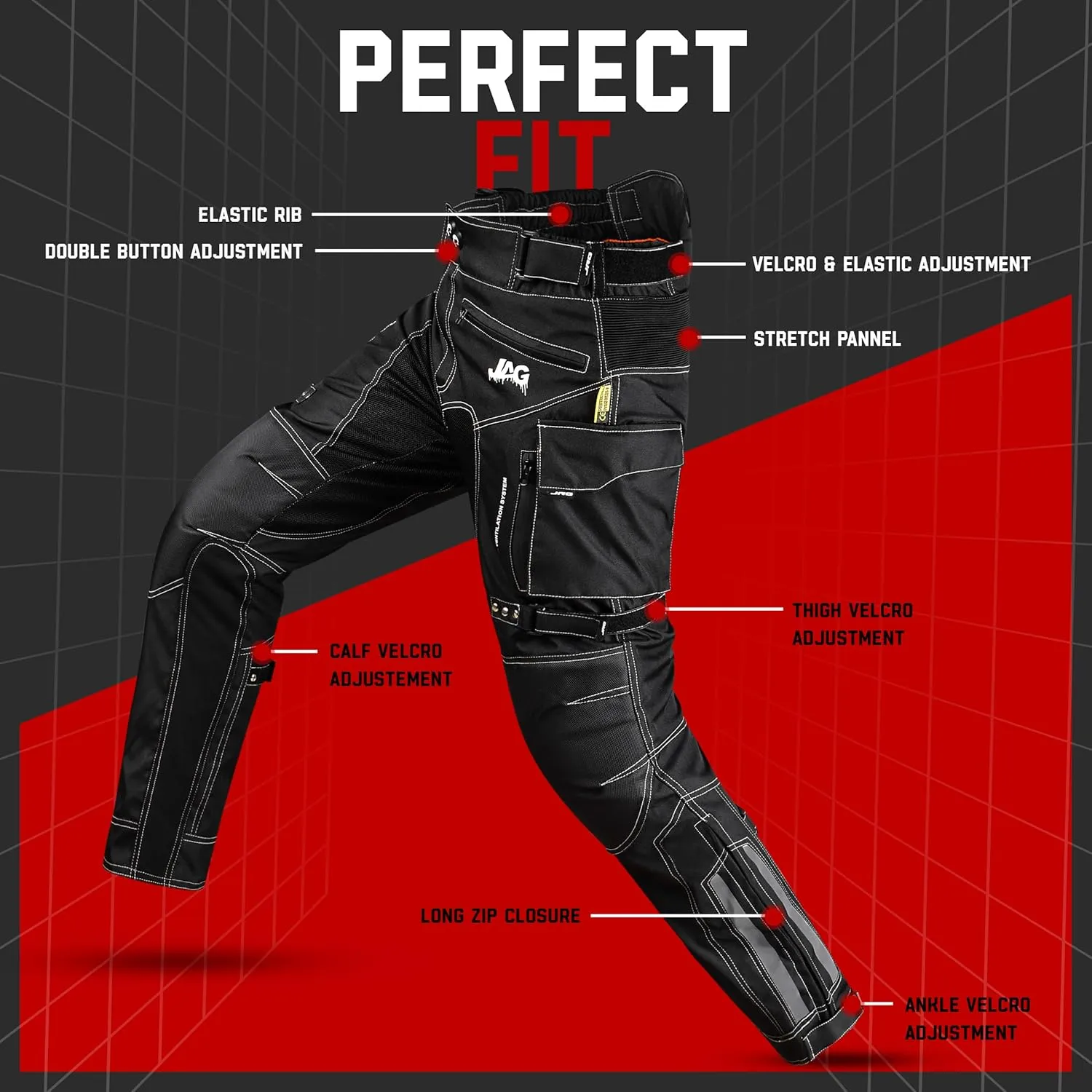 JAG Motorcycle Protective Pants - Dual Sport Motocross Pants, with Armor Impact Protection & Water Resistant Cordura Fabric