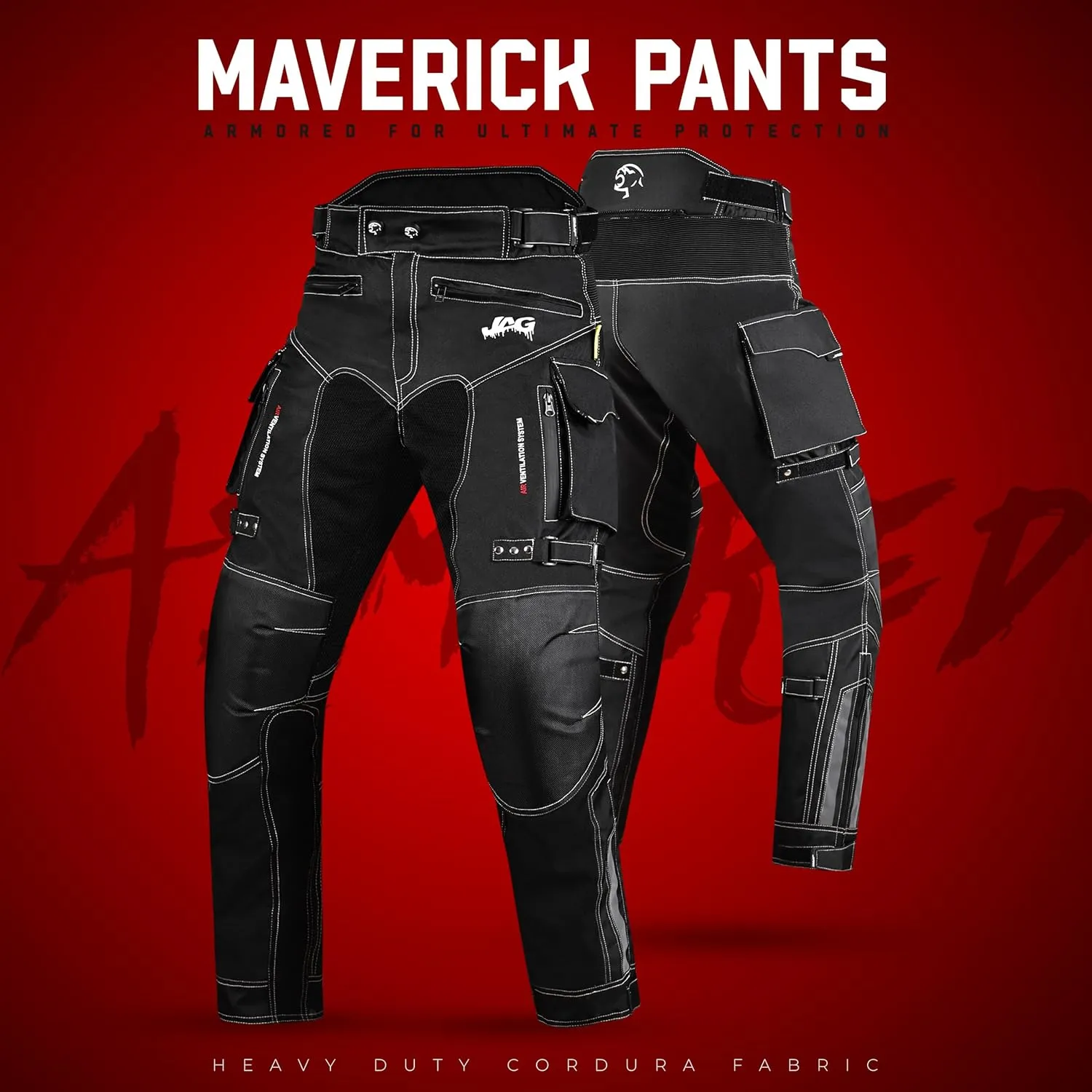 JAG Motorcycle Protective Pants - Dual Sport Motocross Pants, with Armor Impact Protection & Water Resistant Cordura Fabric