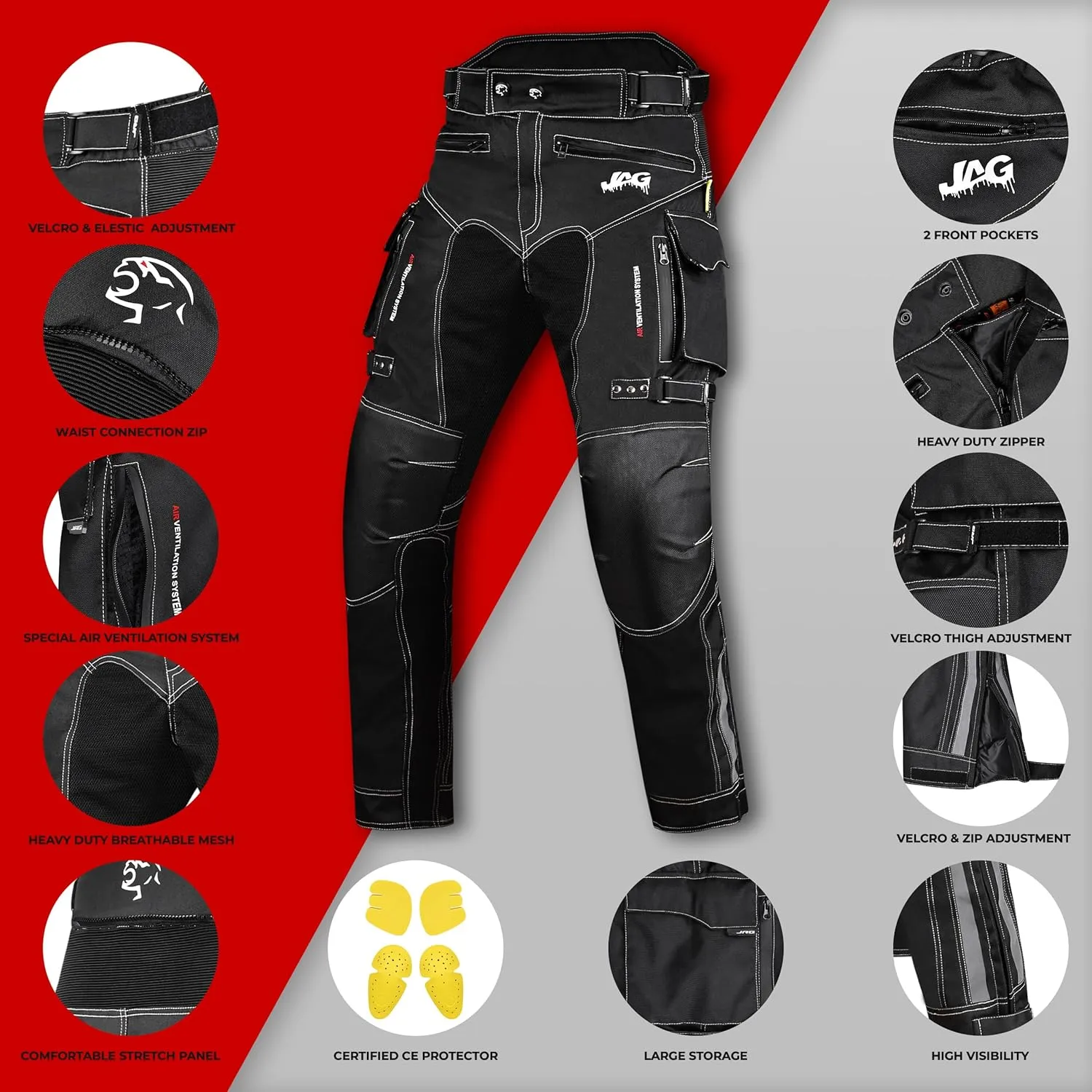 JAG Motorcycle Protective Pants - Dual Sport Motocross Pants, with Armor Impact Protection & Water Resistant Cordura Fabric