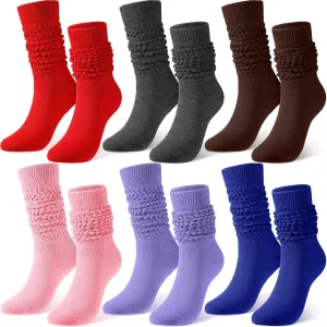 JaGely 6 Pairs Women's Long Slouch Socks - Soft Thick Stacked Scrunchie Socks Size 9-11, 6 Neon Colors Bulk