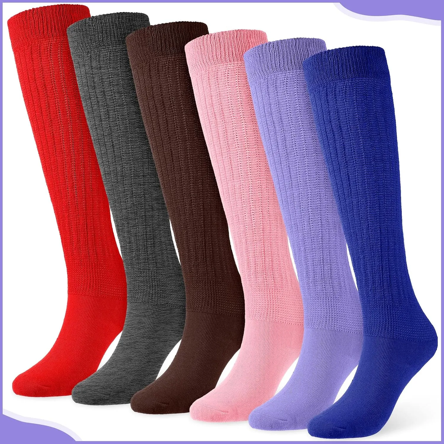 JaGely 6 Pairs Women's Long Slouch Socks - Soft Thick Stacked Scrunchie Socks Size 9-11, 6 Neon Colors Bulk