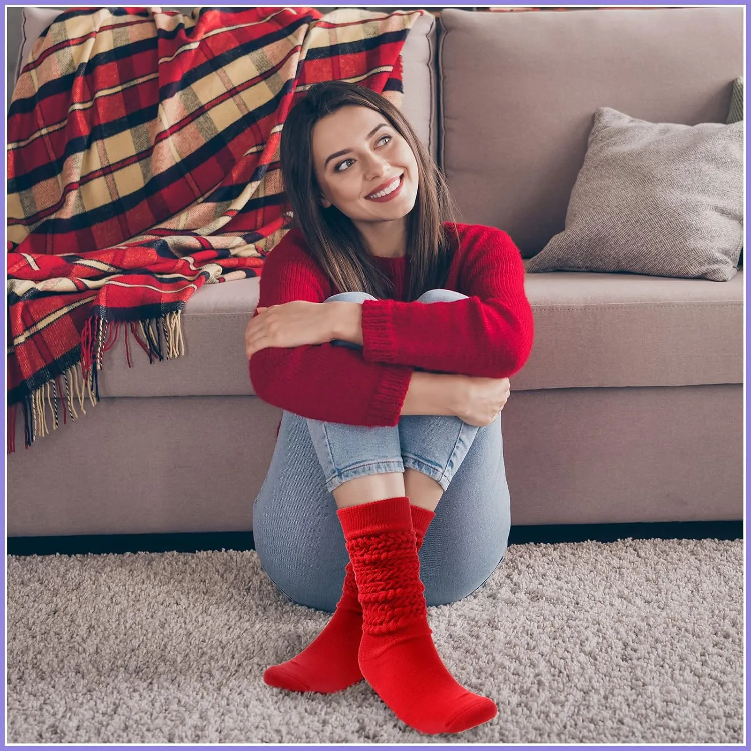 JaGely 6 Pairs Women's Long Slouch Socks - Soft Thick Stacked Scrunchie Socks Size 9-11, 6 Neon Colors Bulk