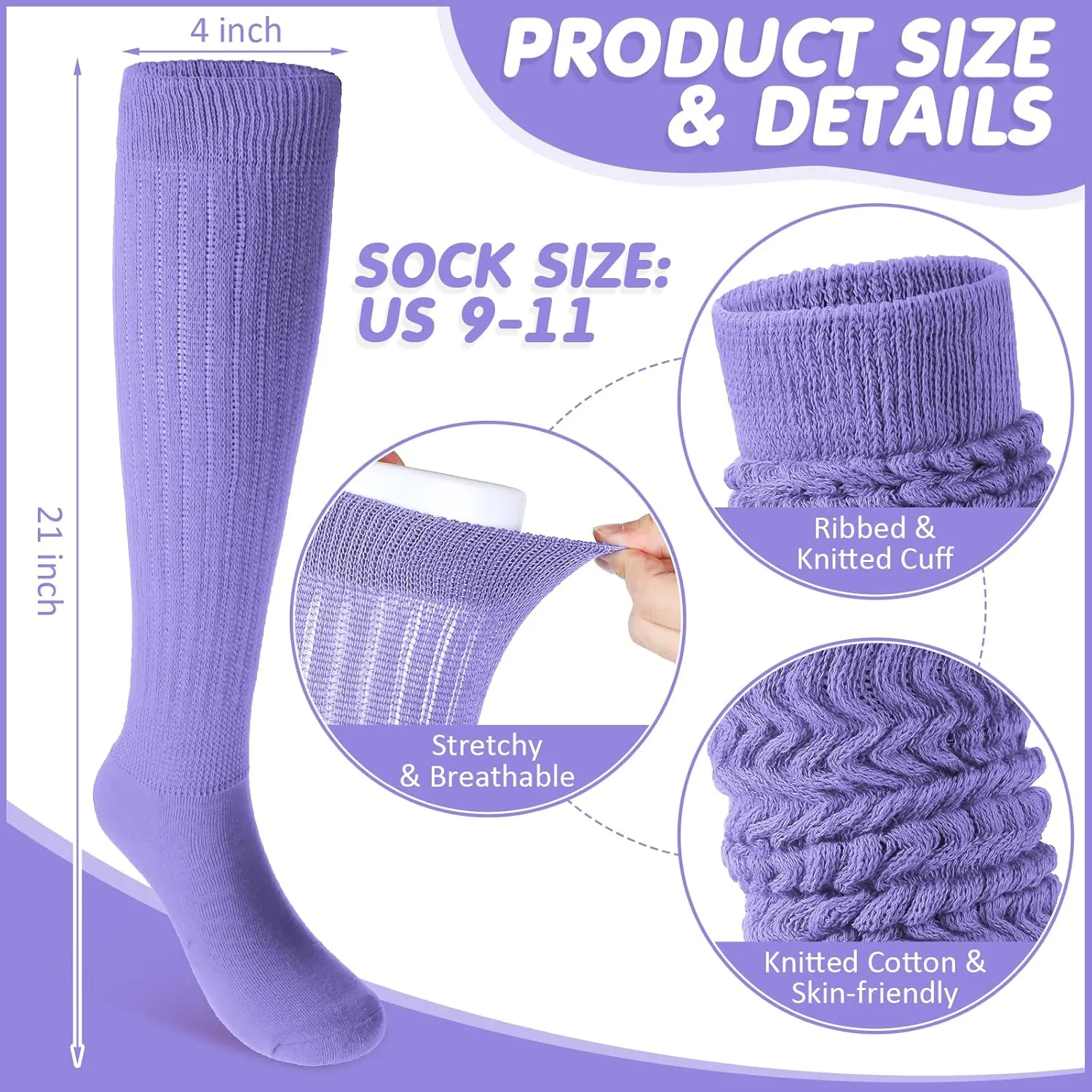 JaGely 6 Pairs Women's Long Slouch Socks - Soft Thick Stacked Scrunchie Socks Size 9-11, 6 Neon Colors Bulk