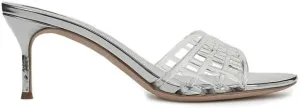 Jelly Heeled Sandals for Women Open Toe Mesh Woven Hollow Jellies Mules Sandals Beach Summer Dress Jellies Shoes