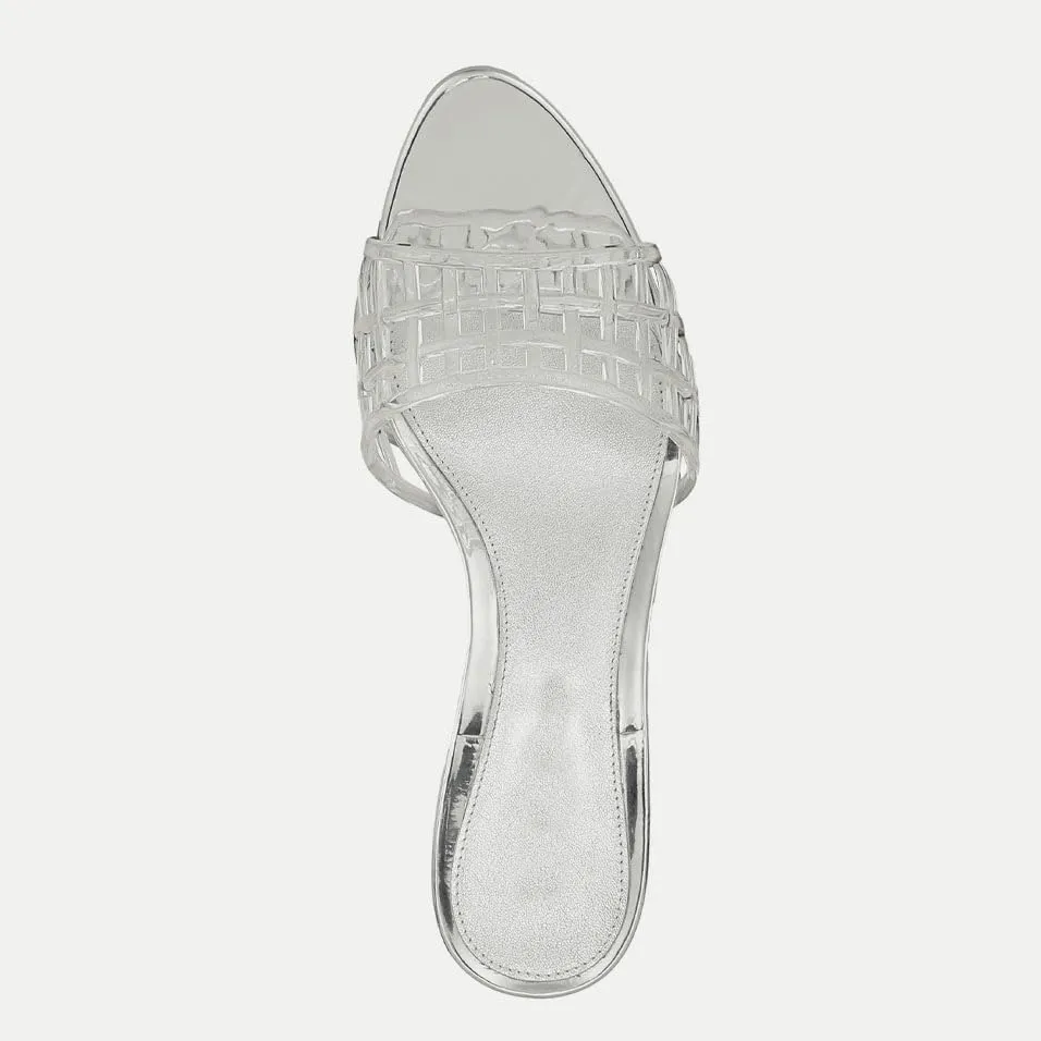 Jelly Heeled Sandals for Women Open Toe Mesh Woven Hollow Jellies Mules Sandals Beach Summer Dress Jellies Shoes
