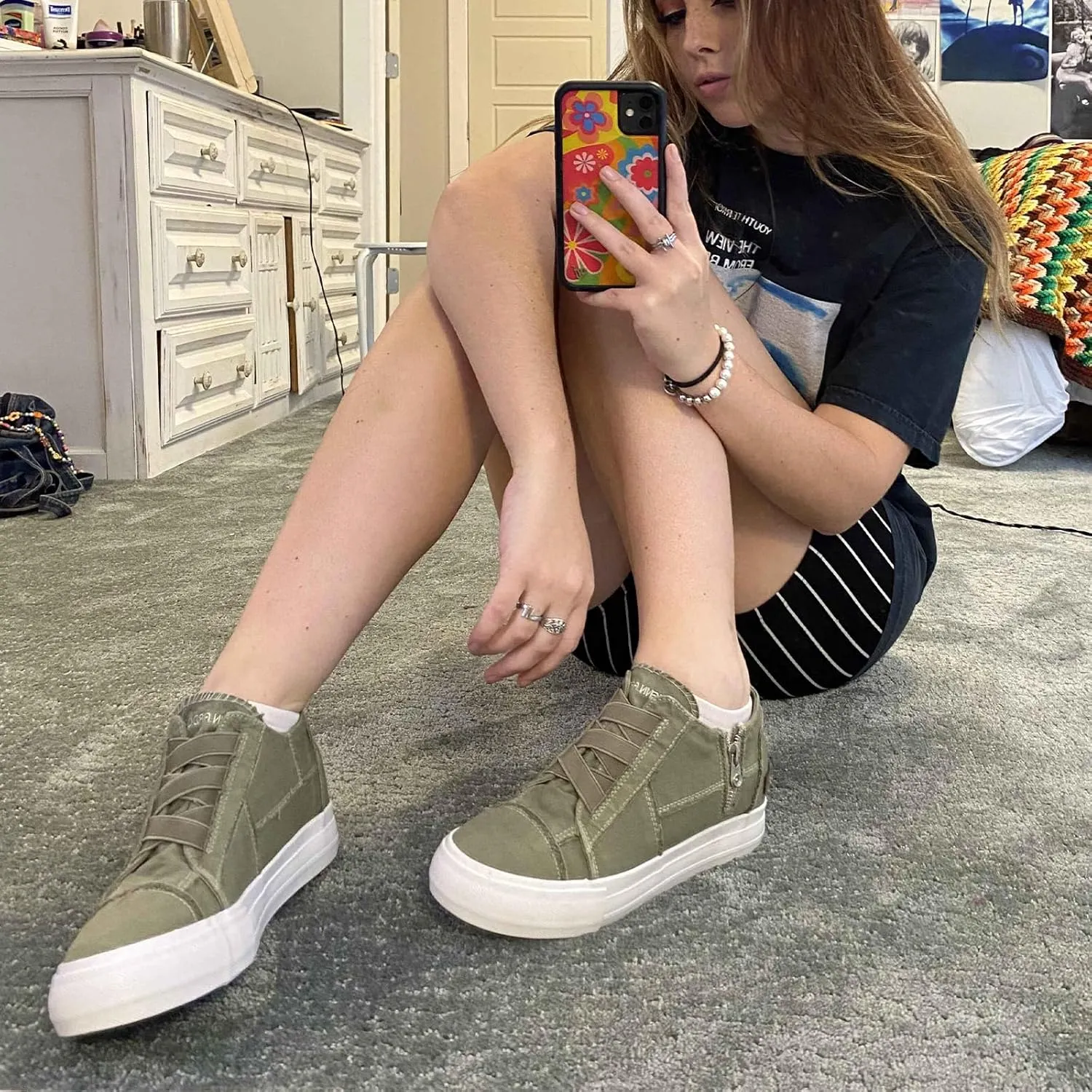JENN ARDOR Wedge Sneakers for Women Fashion Canvas Shoes Casual Platform Hidden Heel Womens Slip On Sneaker Non Slip Side Zipper