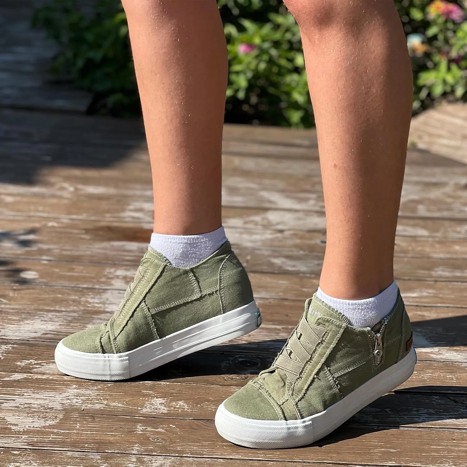 JENN ARDOR Wedge Sneakers for Women Fashion Canvas Shoes Casual Platform Hidden Heel Womens Slip On Sneaker Non Slip Side Zipper