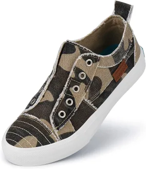 JENN ARDOR Women's Canvas Slip On/Lace up Sneakers Low Tops Fashion Flats Comfortable Casual Shoes for Walking