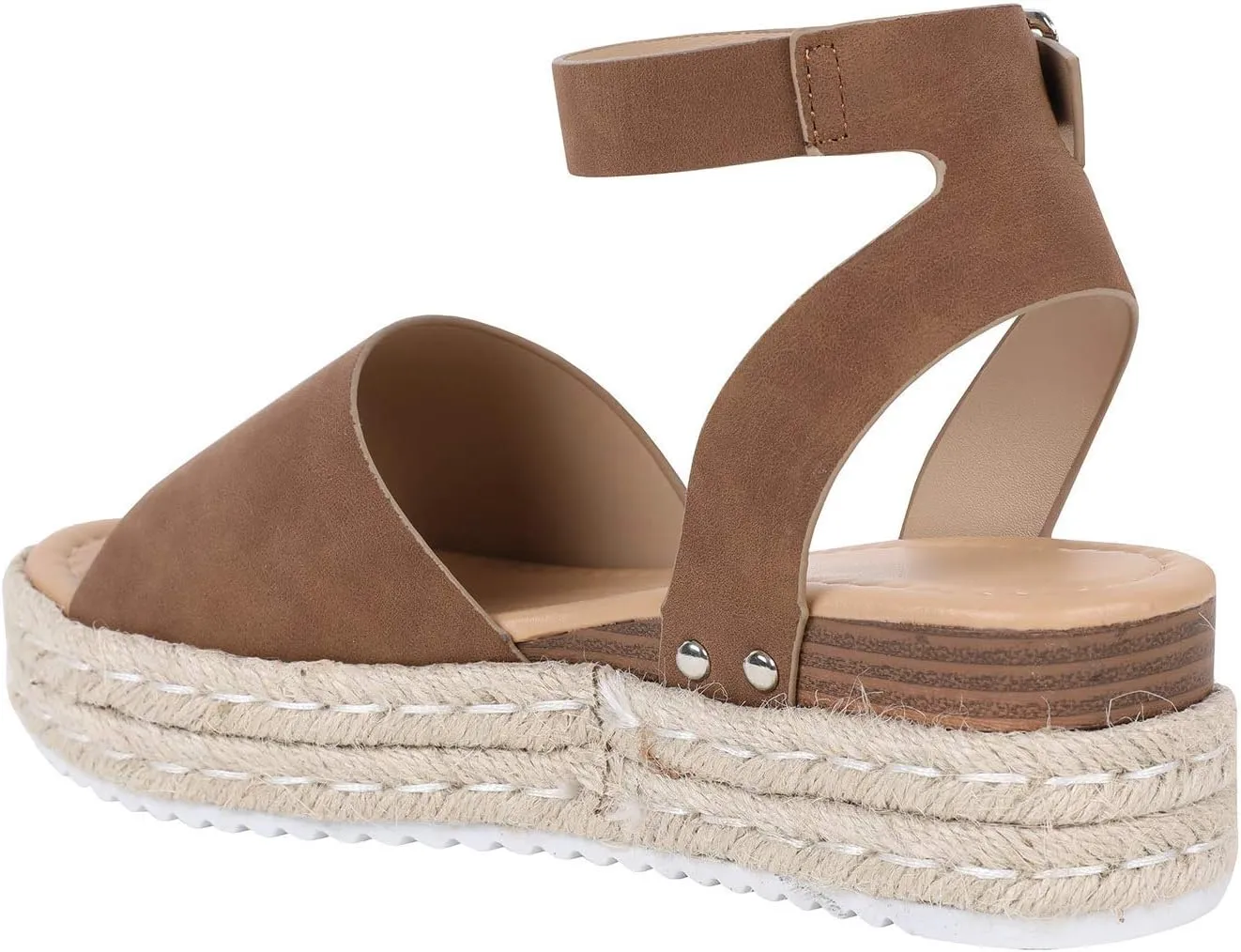 JITUUE Espadrilles Platform Sandals for Women Wedge Heel Open-toe Slingback Ankle Strap Buckle Shoes, Leather and Jute Sole