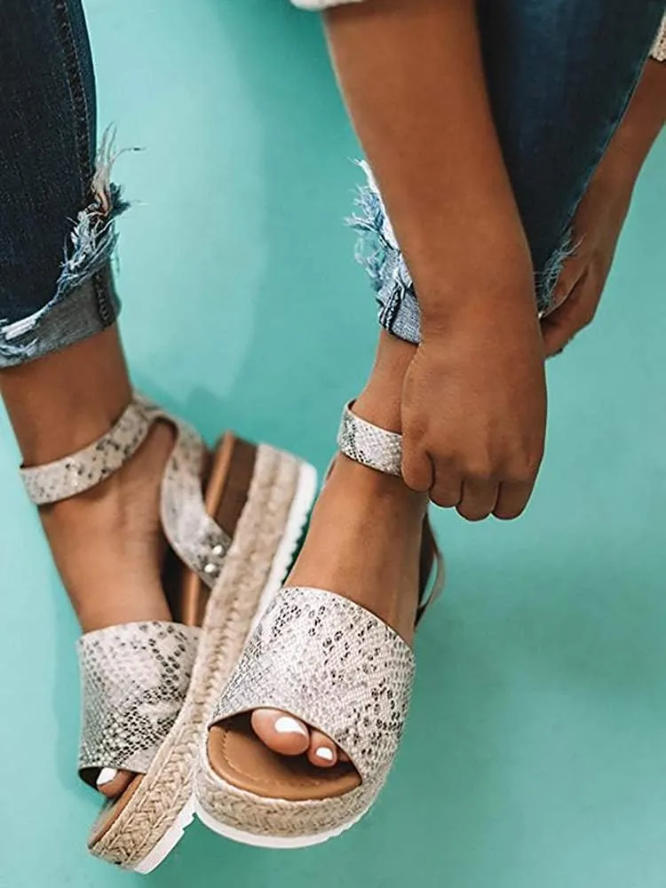 JITUUE Espadrilles Platform Sandals for Women Wedge Heel Open-toe Slingback Ankle Strap Buckle Shoes, Leather and Jute Sole