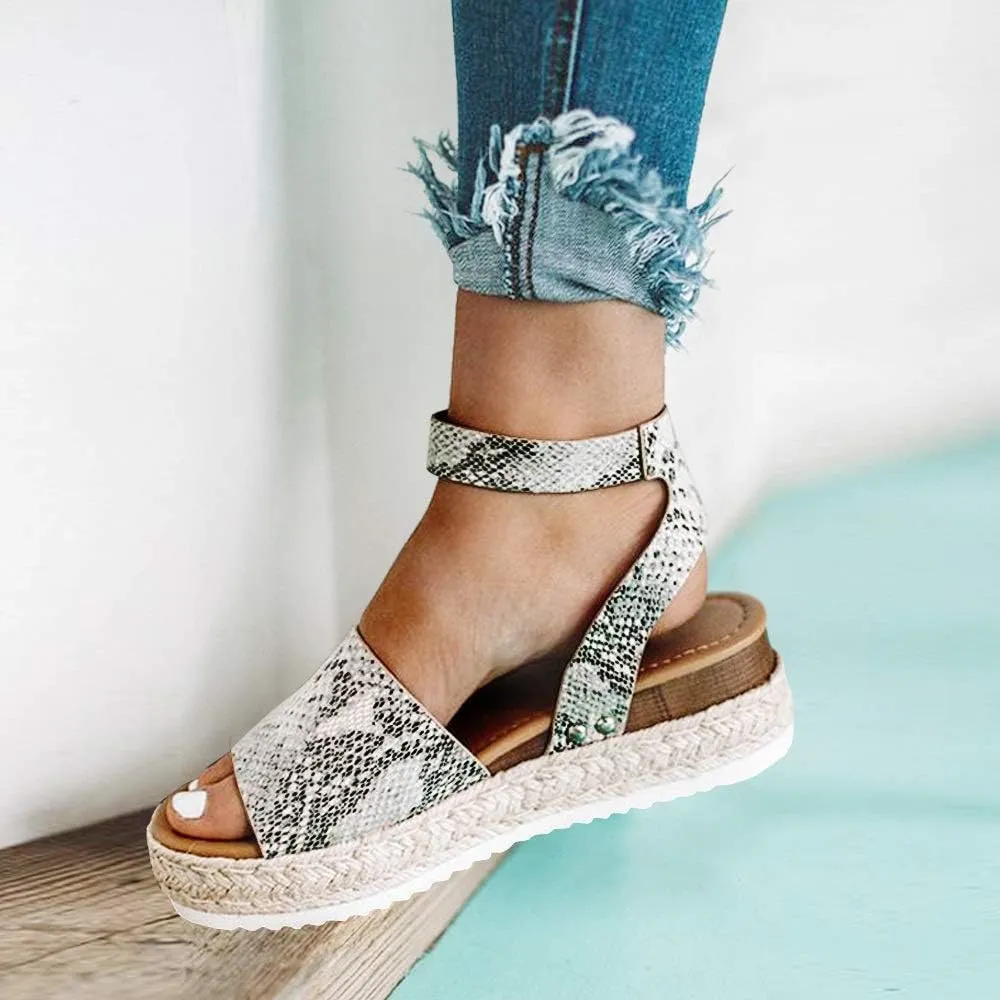 JITUUE Espadrilles Platform Sandals for Women Wedge Heel Open-toe Slingback Ankle Strap Buckle Shoes, Leather and Jute Sole