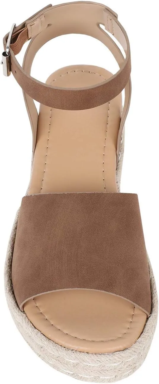 JITUUE Espadrilles Platform Sandals for Women Wedge Heel Open-toe Slingback Ankle Strap Buckle Shoes, Leather and Jute Sole