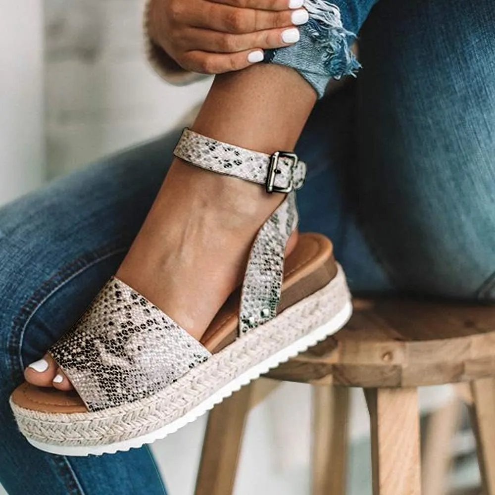 JITUUE Espadrilles Platform Sandals for Women Wedge Heel Open-toe Slingback Ankle Strap Buckle Shoes, Leather and Jute Sole