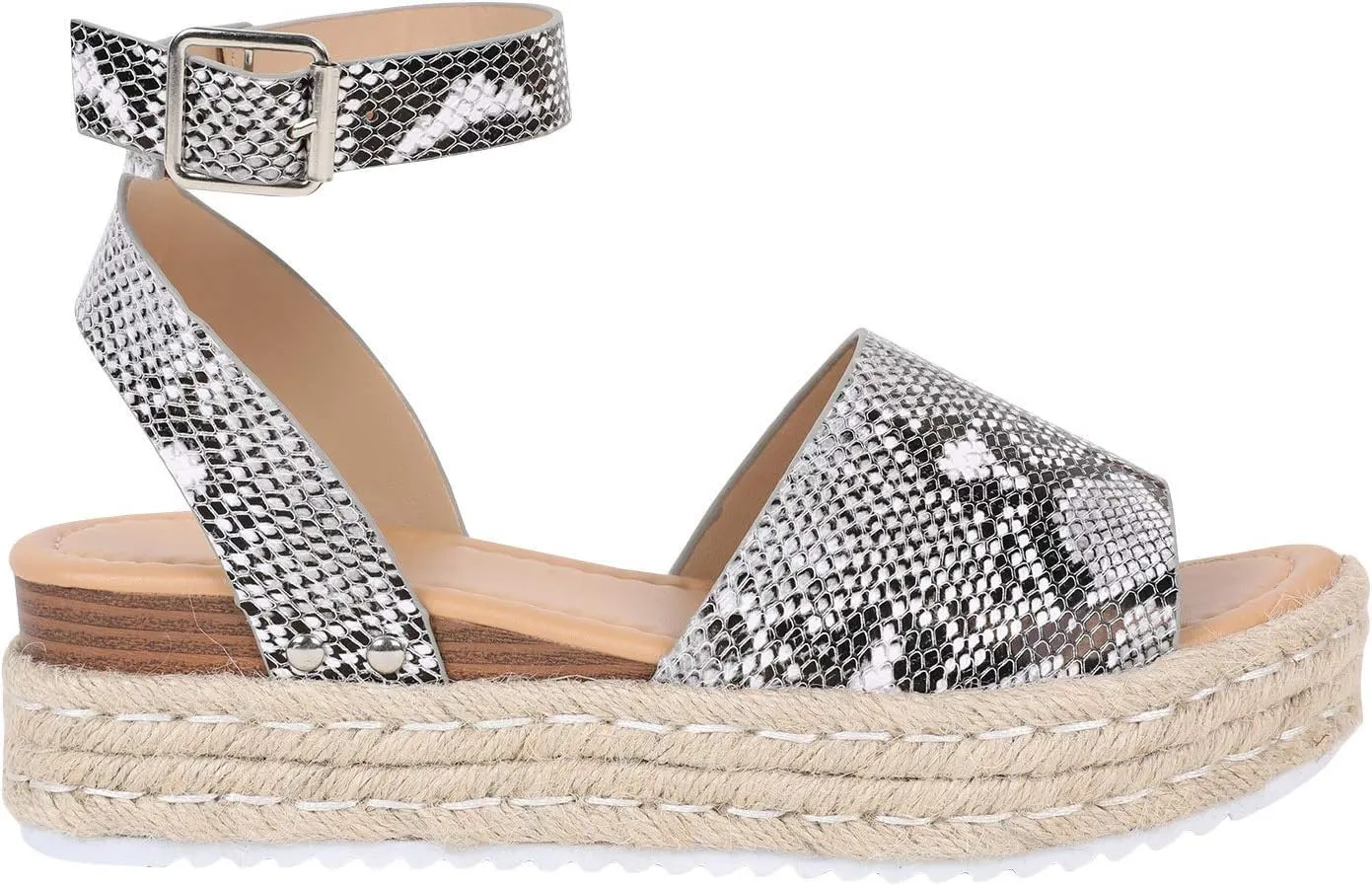 JITUUE Espadrilles Platform Sandals for Women Wedge Heel Open-toe Slingback Ankle Strap Buckle Shoes, Leather and Jute Sole