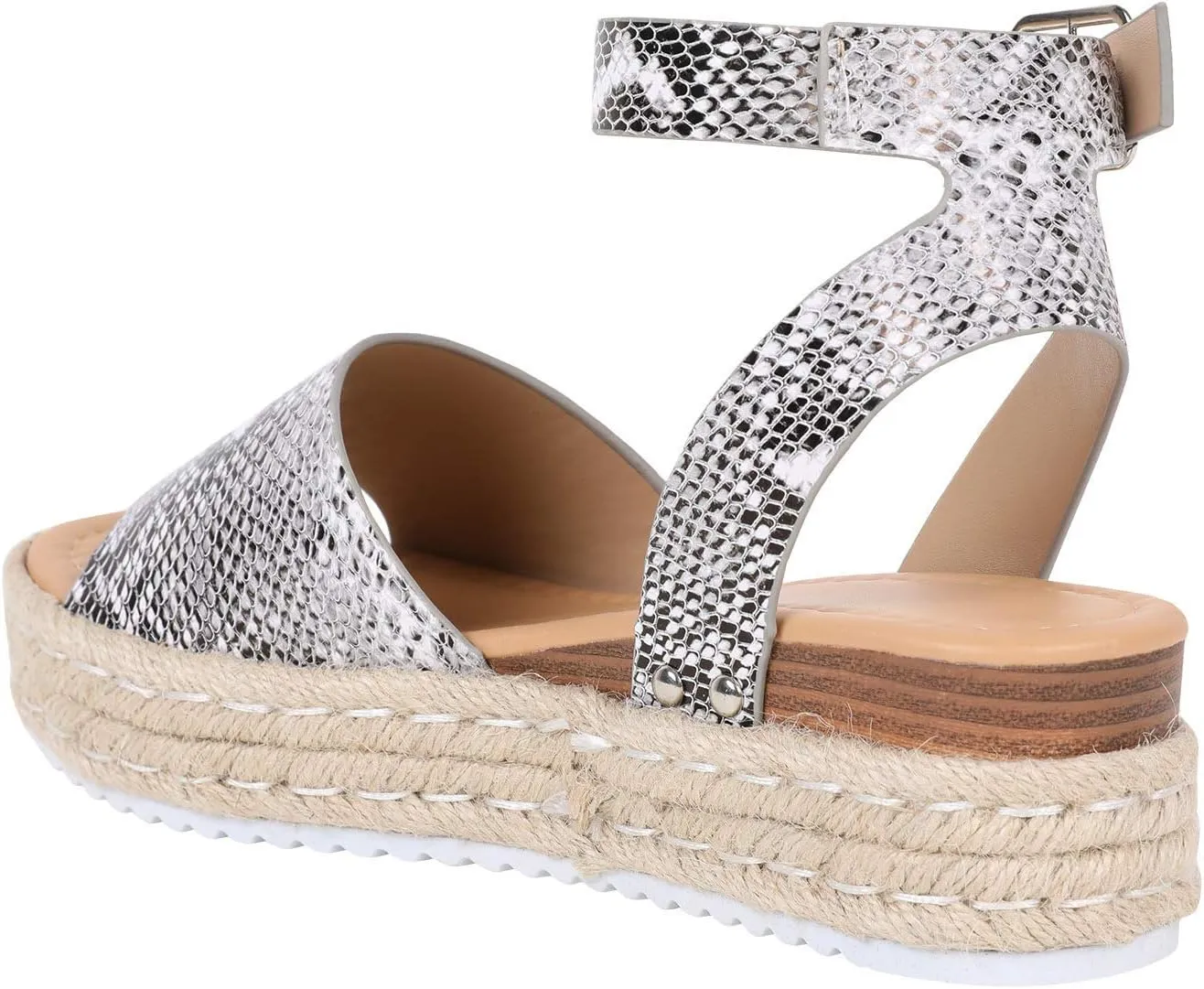 JITUUE Espadrilles Platform Sandals for Women Wedge Heel Open-toe Slingback Ankle Strap Buckle Shoes, Leather and Jute Sole