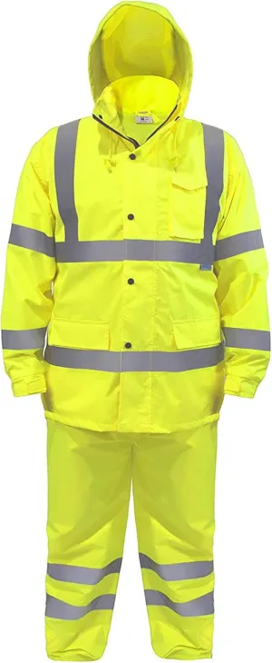 JORESTECH Safety Rain Set/Jacket Reflective High Visibility Yellow Black JK-03 / Pants Lime ANSI 150D Heavy Duty PANTS-03