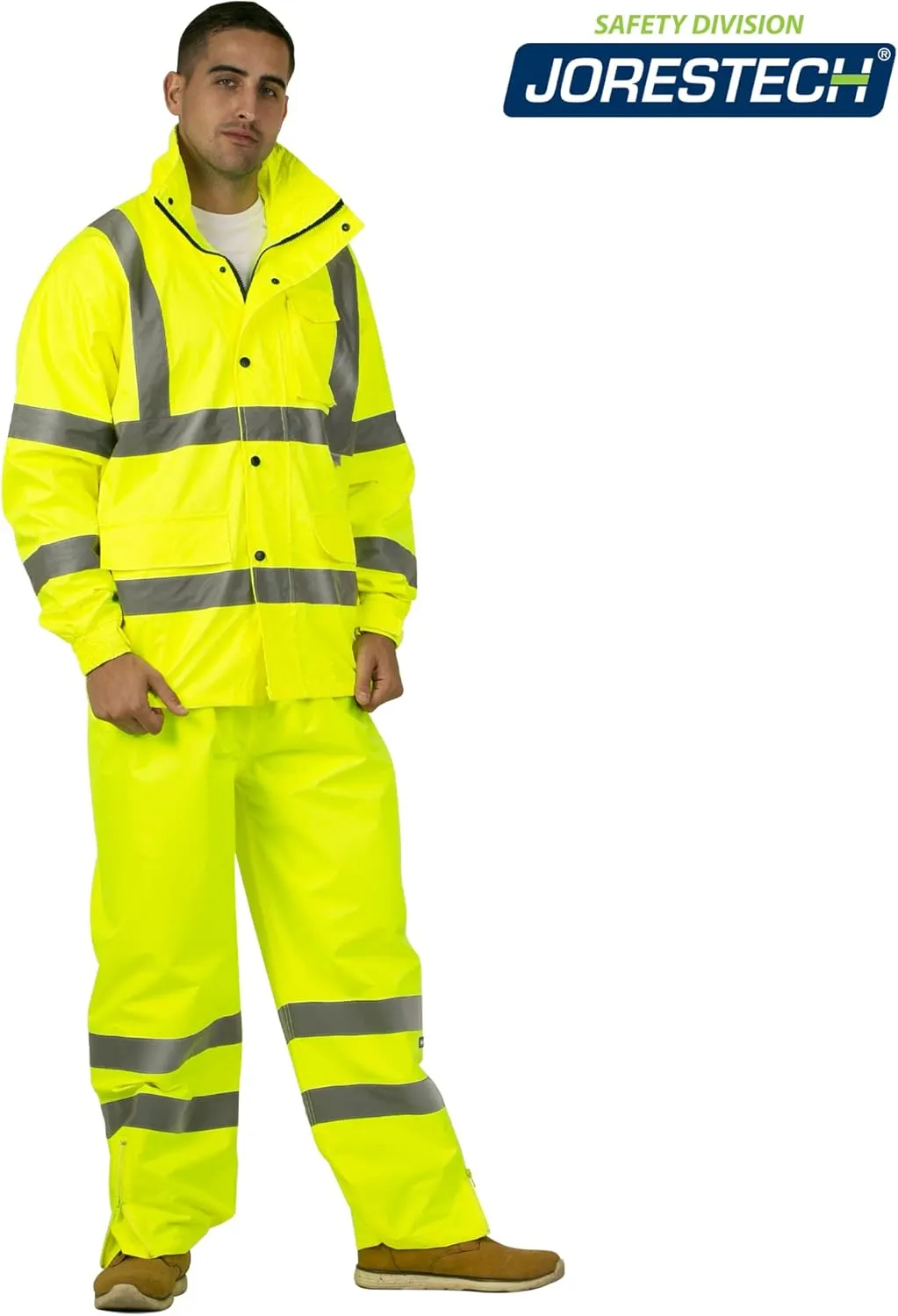 JORESTECH Safety Rain Set/Jacket Reflective High Visibility Yellow Black JK-03 / Pants Lime ANSI 150D Heavy Duty PANTS-03