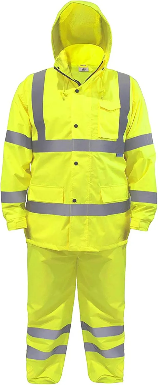 JORESTECH Safety Rain Set/Jacket Reflective High Visibility Yellow Black JK-03 / Pants Lime ANSI 150D Heavy Duty PANTS-03