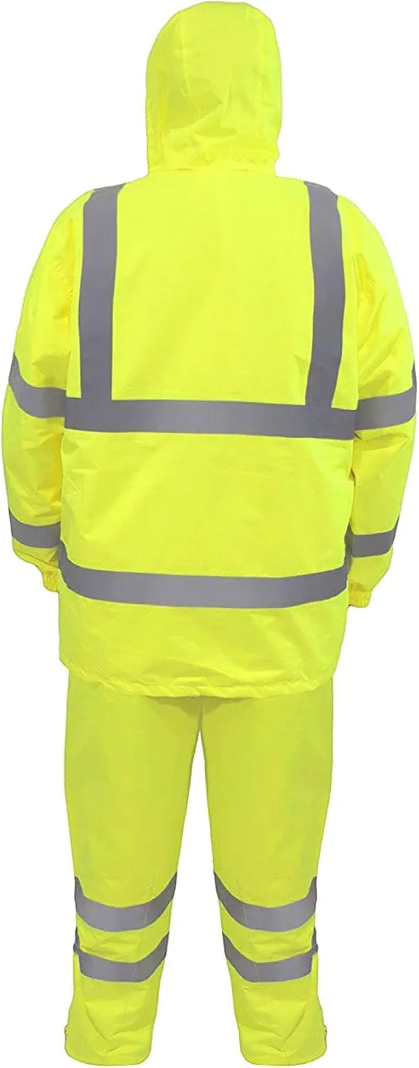 JORESTECH Safety Rain Set/Jacket Reflective High Visibility Yellow Black JK-03 / Pants Lime ANSI 150D Heavy Duty PANTS-03
