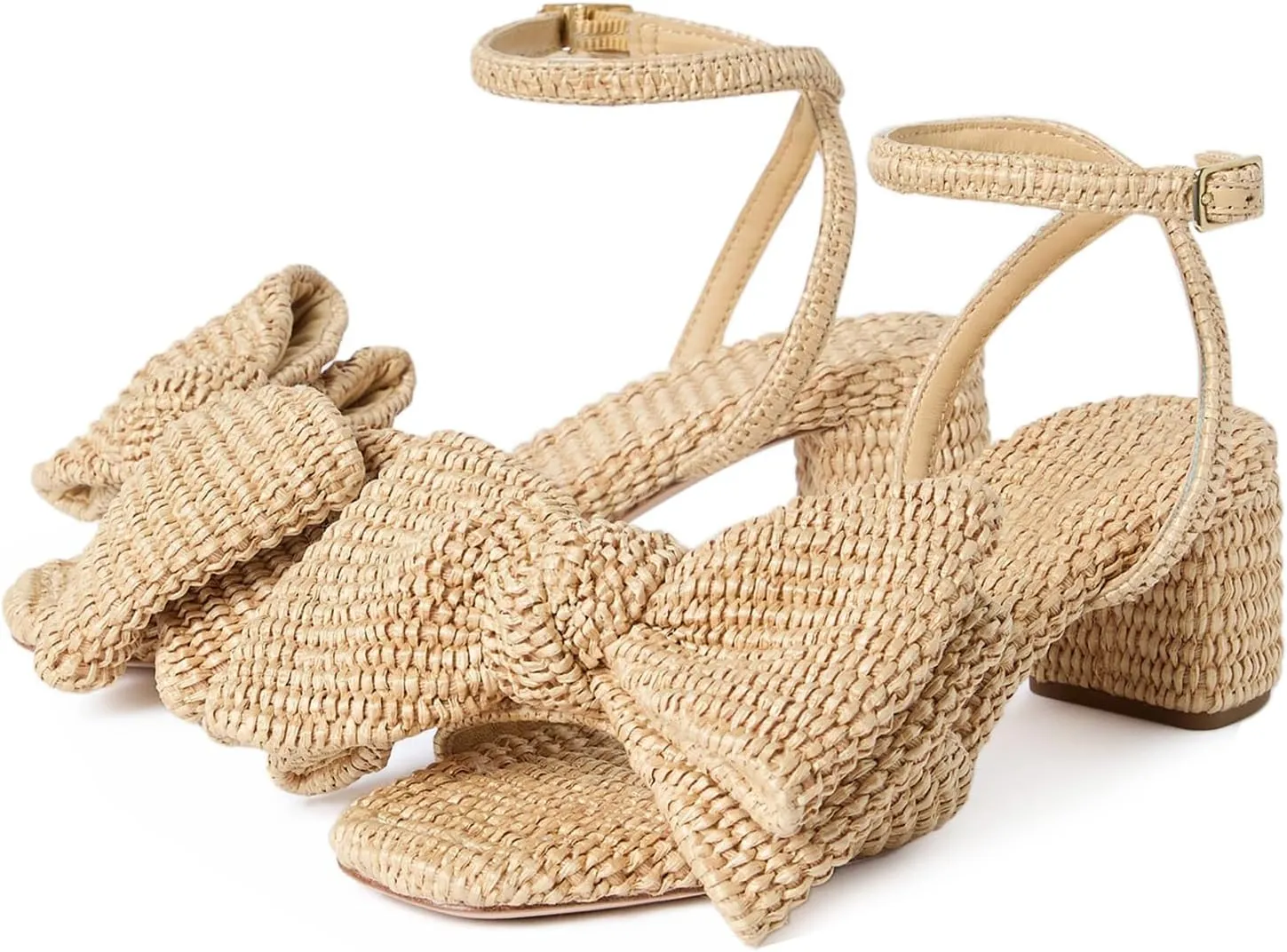 JORISTIMO Women's Bow Knot Heeled Sandals Mid Chunky Heels Open Toe Ankle Strap Slingback