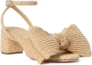 JORISTIMO Women's Bow Knot Heeled Sandals Mid Chunky Heels Open Toe Ankle Strap Slingback