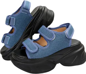 KCTRFSJ Women Fish Mouth Adjustable Hook Ring Platform Sport Sandals Slides,Summer Outdoor Wedge Walking Hiking Sandal,Beach Casual Chunky Open Toe Athletic Sandal