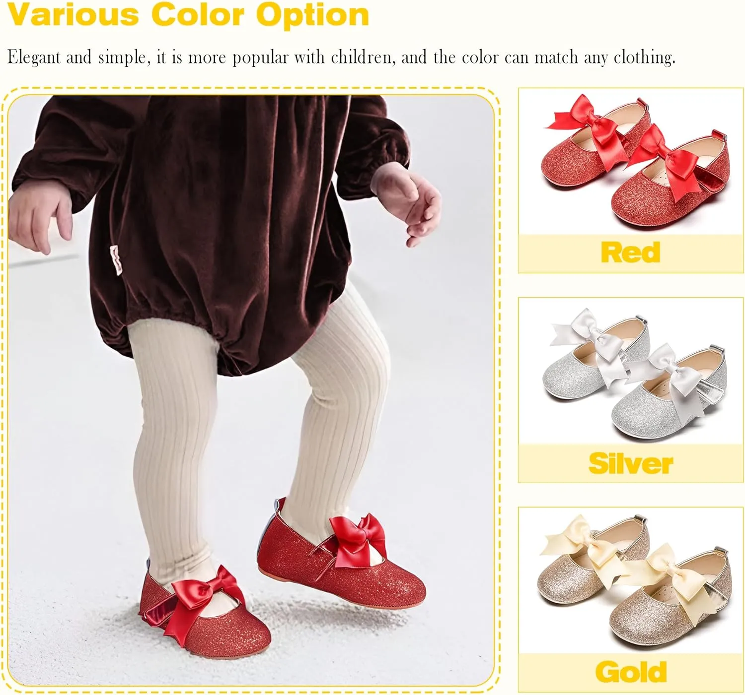 Kiderence Baby Girls Prewalker Mary Jane Flats Bowknot Princess Dress Shoes (Infant/Toddler)