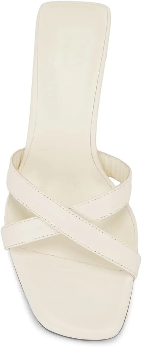 Kitten Heel Mules Sandals for Women Low Heels Open Square Toe Slides Casual Cross-Strap Shoes