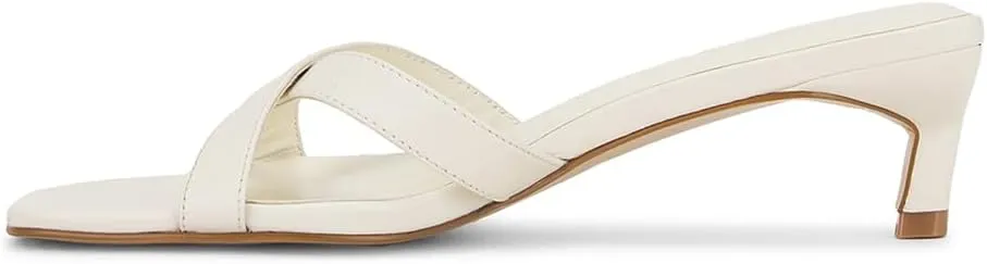 Kitten Heel Mules Sandals for Women Low Heels Open Square Toe Slides Casual Cross-Strap Shoes
