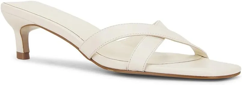 Kitten Heel Mules Sandals for Women Low Heels Open Square Toe Slides Casual Cross-Strap Shoes
