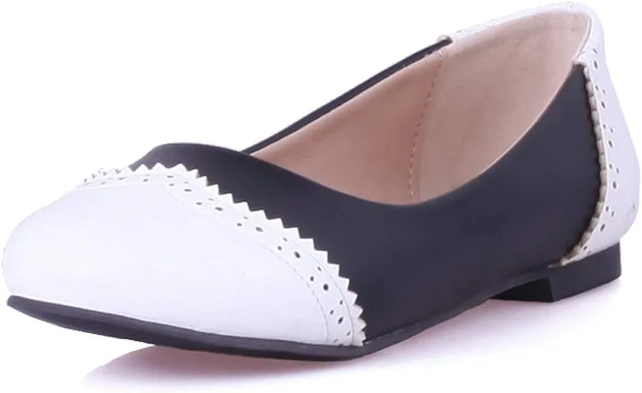 KOKOMOMO Womens Round Toe Slip On Ballet Flats Wingtip Oxford Pumps Vintage Rockabilly Shoes