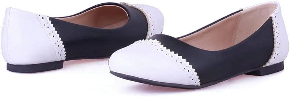 KOKOMOMO Womens Round Toe Slip On Ballet Flats Wingtip Oxford Pumps Vintage Rockabilly Shoes