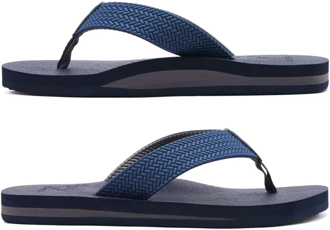 KuaiLu Men's Leather Flip Flops Arch Support Summer Beach Pool Water Thong Sandals Waterproof Rubber Walking Shoes