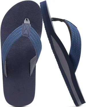 KuaiLu Men's Leather Flip Flops Arch Support Summer Beach Pool Water Thong Sandals Waterproof Rubber Walking Shoes