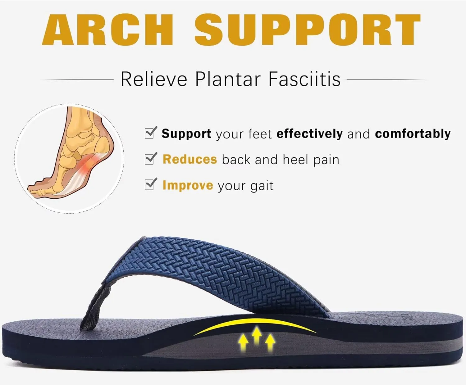 KuaiLu Men's Leather Flip Flops Arch Support Summer Beach Pool Water Thong Sandals Waterproof Rubber Walking Shoes