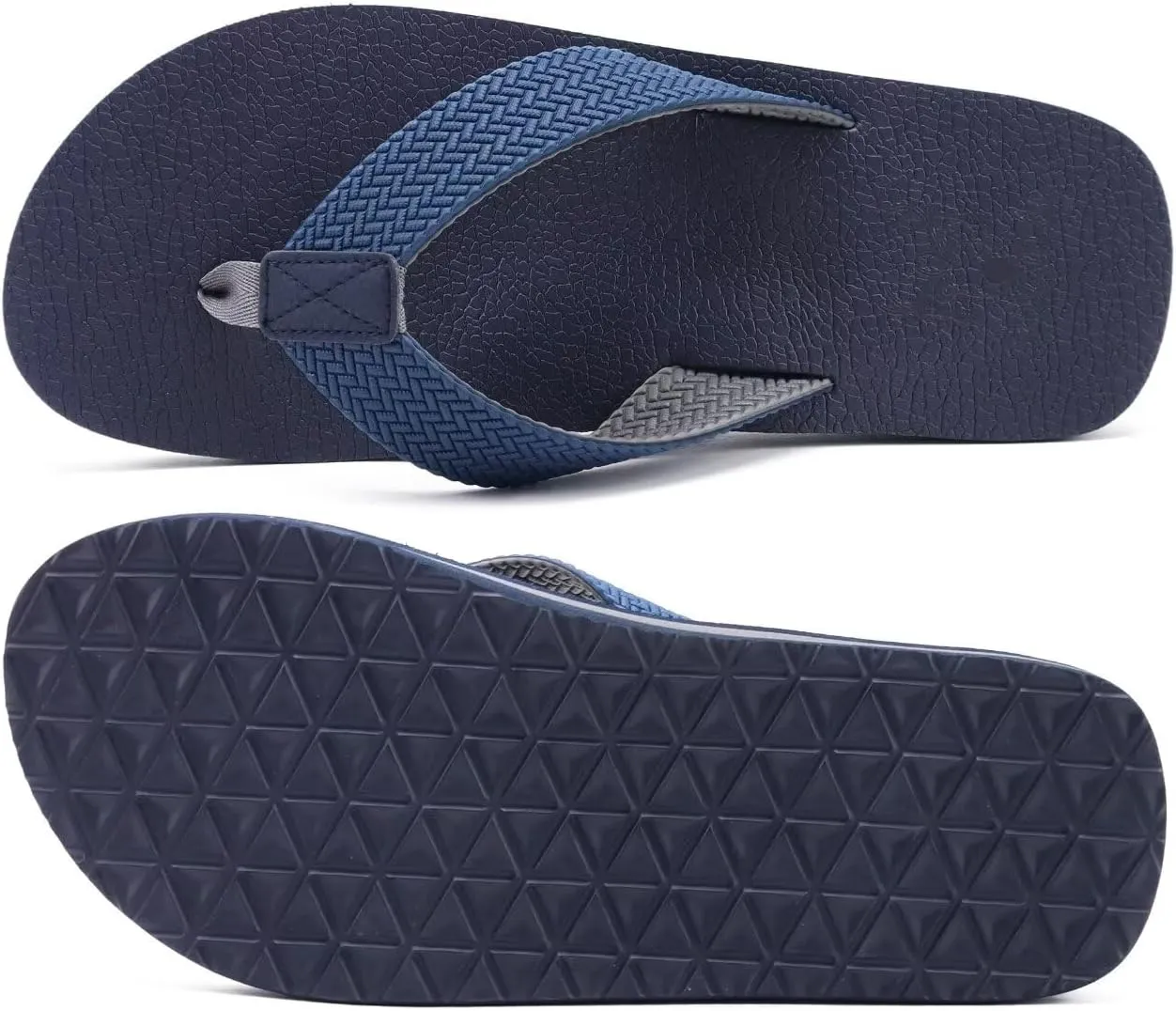 KuaiLu Men's Leather Flip Flops Arch Support Summer Beach Pool Water Thong Sandals Waterproof Rubber Walking Shoes