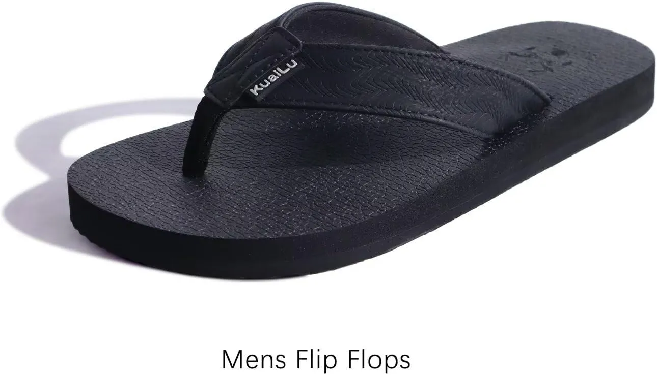 KuaiLu Men's Yoga Mat Leather Flip Flops with Arch Support Comfortable Cushion Walking Thong Sandals Slip On Indoor Outdoor