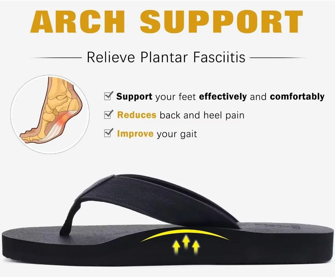 KuaiLu Men's Yoga Mat Leather Flip Flops with Arch Support Comfortable Cushion Walking Thong Sandals Slip On Indoor Outdoor