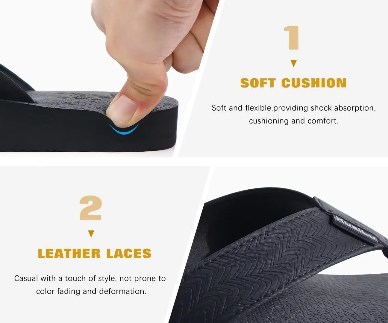 KuaiLu Men's Yoga Mat Leather Flip Flops with Arch Support Comfortable Cushion Walking Thong Sandals Slip On Indoor Outdoor
